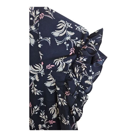 Lane Bryant Navy Floral Ruffled Short Sleeve Blouse Size 24 - Picture 2 of 8